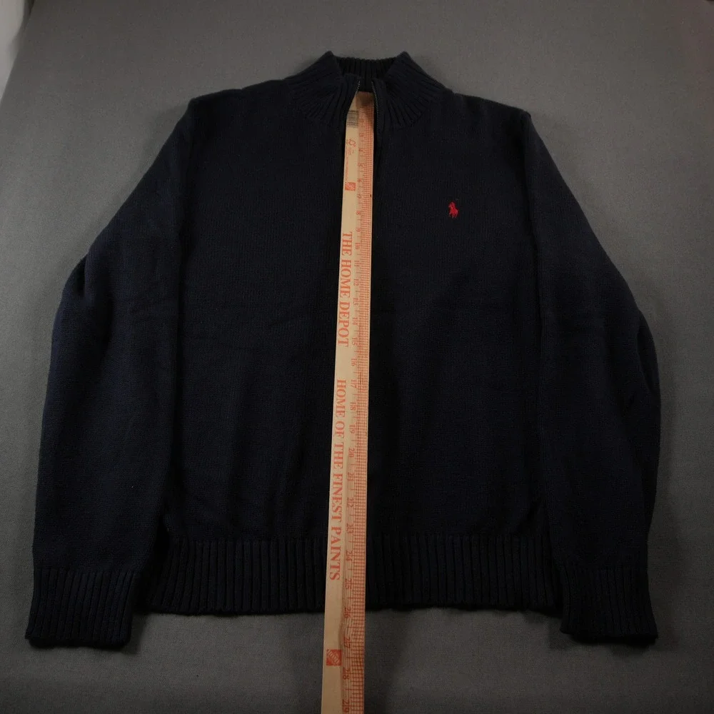 Polo Ralph Lauren Knit 1/4 Zip Mock Neck Men Sweater L Navy Nautical Prep Y2K